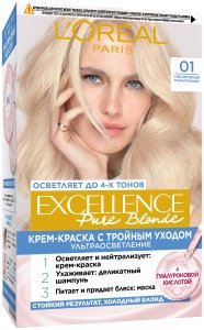 L'Oreal Paris Стойкая крем-краска для волос "Excellence", оттенок 01, Суперосветляющий русый натуральный