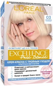 L'Oreal Paris Стойкая крем-краска для волос "Excellence", оттенок 03, Суперосветляющий русый пепельный