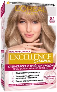 L'Oreal Paris Стойкая крем-краска для волос "Excellence", оттенок 8.1, Светло-русый пепельный