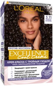 L'Oreal Paris Стойкая крем-краска для волос "Excellence Cool Crème", оттенок 3.11, Ультрапепельный, Темно-Каштановый