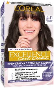 L'Oreal Paris Стойкая крем-краска для волос "Excellence Cool Crème", оттенок 4.11, Ультрапепельный, Каштановый