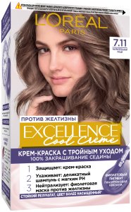 L'Oreal Paris Стойкая крем-краска для волос "Excellence Cool Crème", оттенок 7.11, Ультрапепельный, Русый