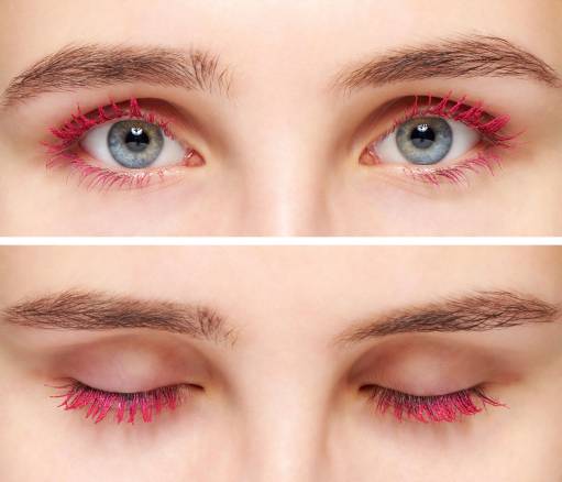 розовая  тушь для карих глаз