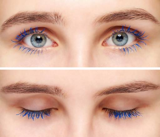синяя  тушь для карих глаз